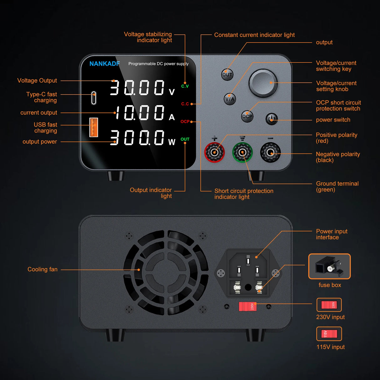 Catu Daya DC Lab 30V 10A yang Dapat Disesuaikan