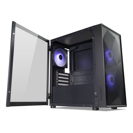 TecWare Forge M2 mATX PC Case, Compact High Airflow Mesh Front Panel, 3 x ARGB Fans Included, Hinged Tempered Glass Door, Supports 240mm Radiator, mATX/ITX, Black