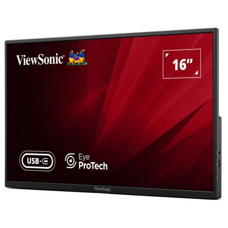 Viewsonic VA1650 16 inch USB-C Lightweight Portable IPS Monitor, Full HD, 60Hz, HDMI (v1.4), VESA, Built in Foldable Stand