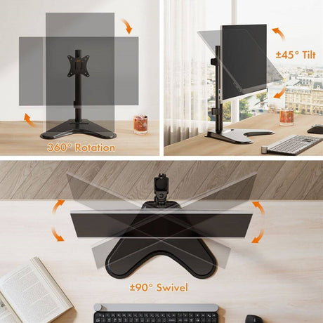 VonHaus Single Monitor Mount and Stand for 13-32 Inch Screens, VESA dimensions 75x75mm and 100x100mm