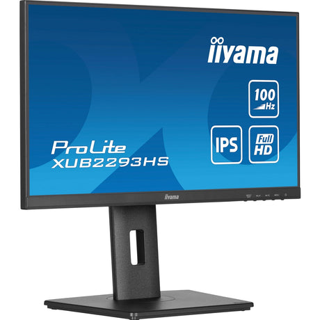 iiyama PROLITE XUB2293HS-B6 22 inch IPS Monitor, Full HD, 1ms, HDMI, DisplayPort, Freesync, 100Hz, Speakers, Black, Internal PSU, Height Adjust, Pivot, ACR, VESA