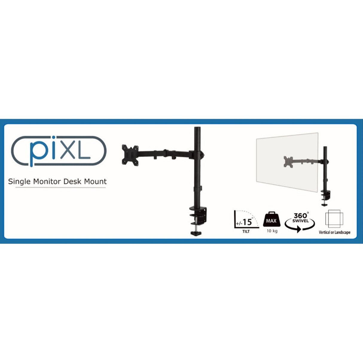 piXL Desk-Mounted Fully-Adjustable Single Monitor Arm for Screens up to 32 inch with VESA Mount & Built-In Cable Management