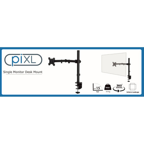 piXL Desk-Mounted Fully-Adjustable Single Monitor Arm for Screens up to 32 inch with VESA Mount & Built-In Cable Management